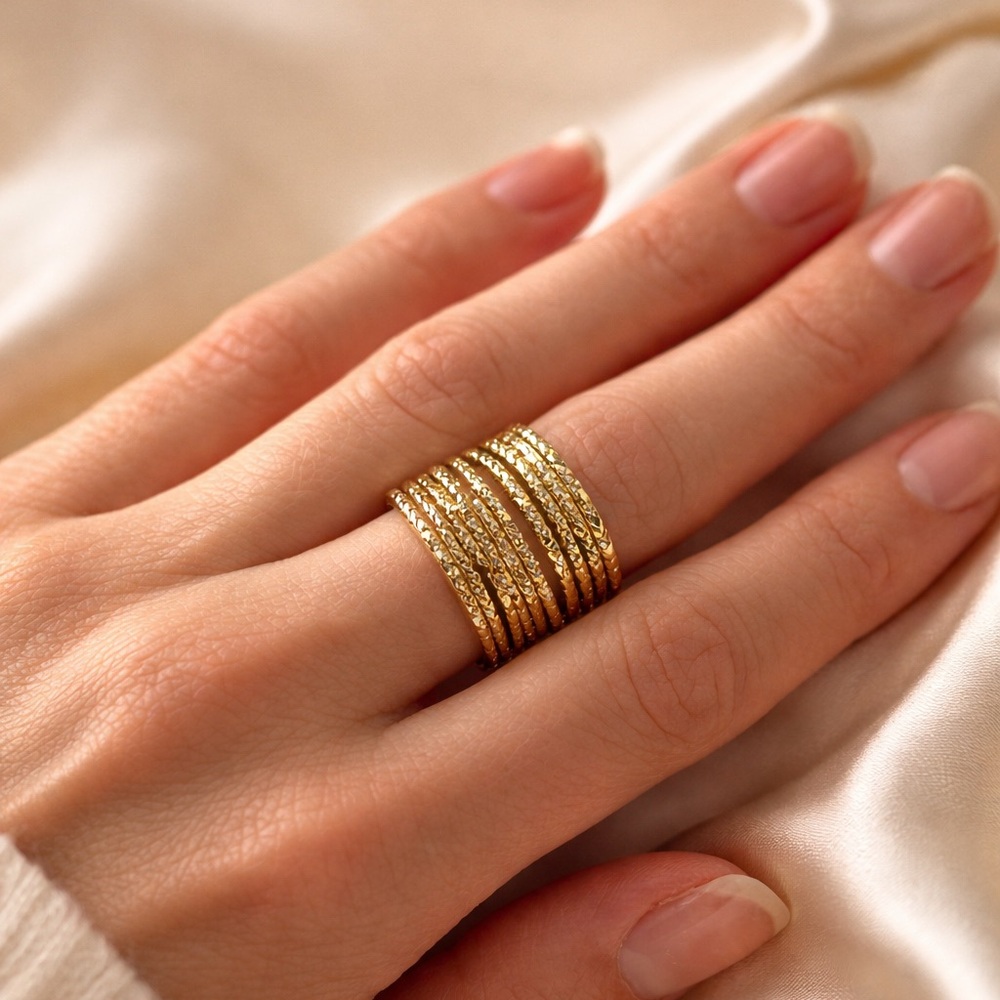 Gold Plated Multi Band Statement Ring, Textured S… - image 3